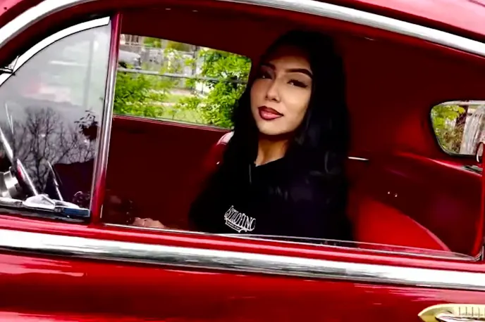 Genesis Duran in her 1950 Chevy