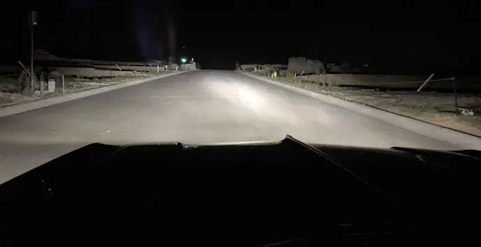 LED headlights on the road