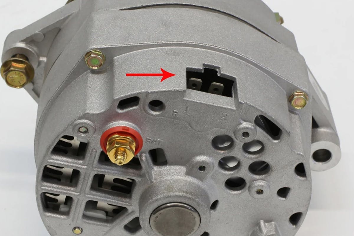 back of one-wire alternator with rubber plug removed.