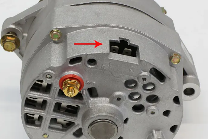 back of one-wire alternator with rubber plug removed.