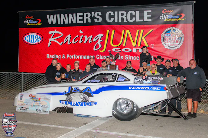 Jim Whiteley winning the Funny Car event in Throwdown in T-Town