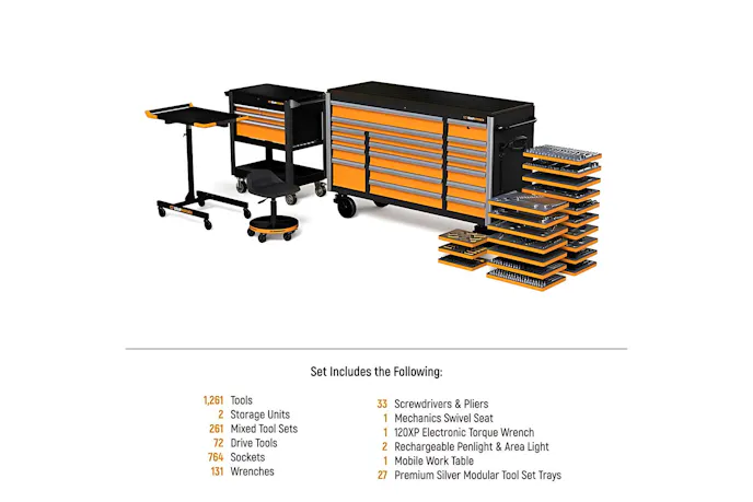 Megamod 1268 Master Mechanic Tool Set with listed parts
