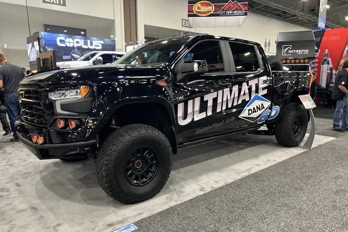 The Fox Factory Silverado at SEMA front side view