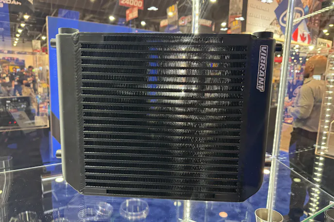 a close up image of Vibrant's new pre-assembled oil coolers
