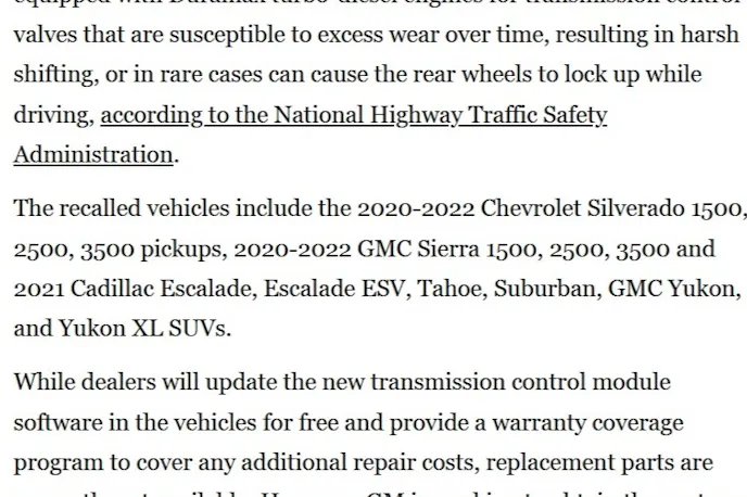 Recalled vehicles due to rear wheel lock up risk