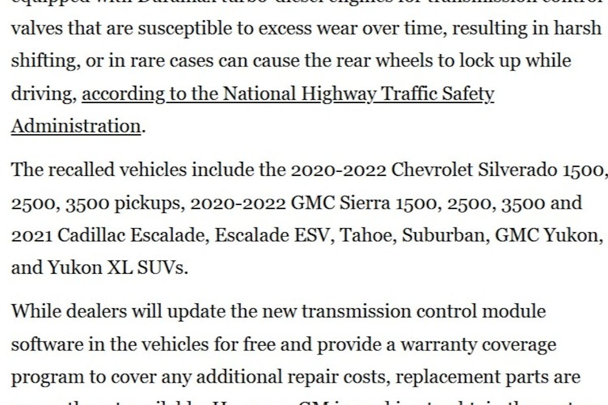 Recalled vehicles due to rear wheel lock up risk