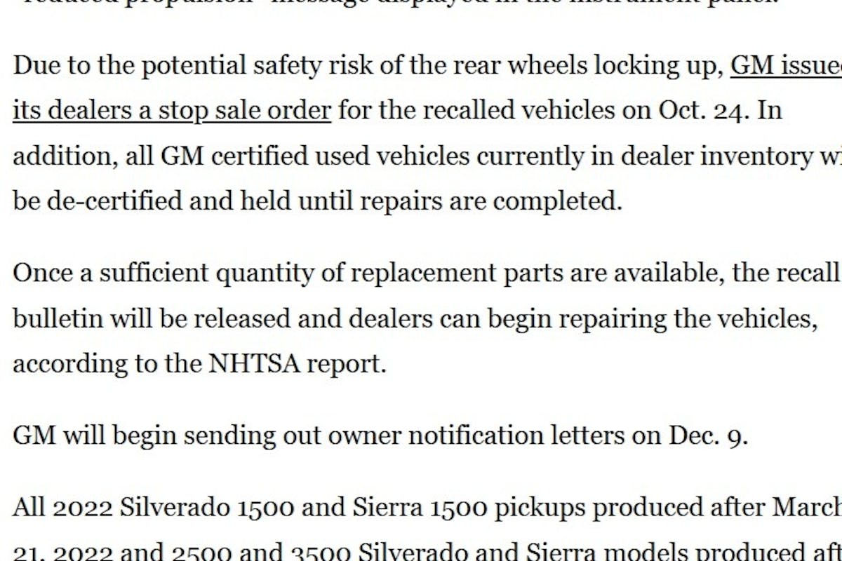 GM having some replacement part issues