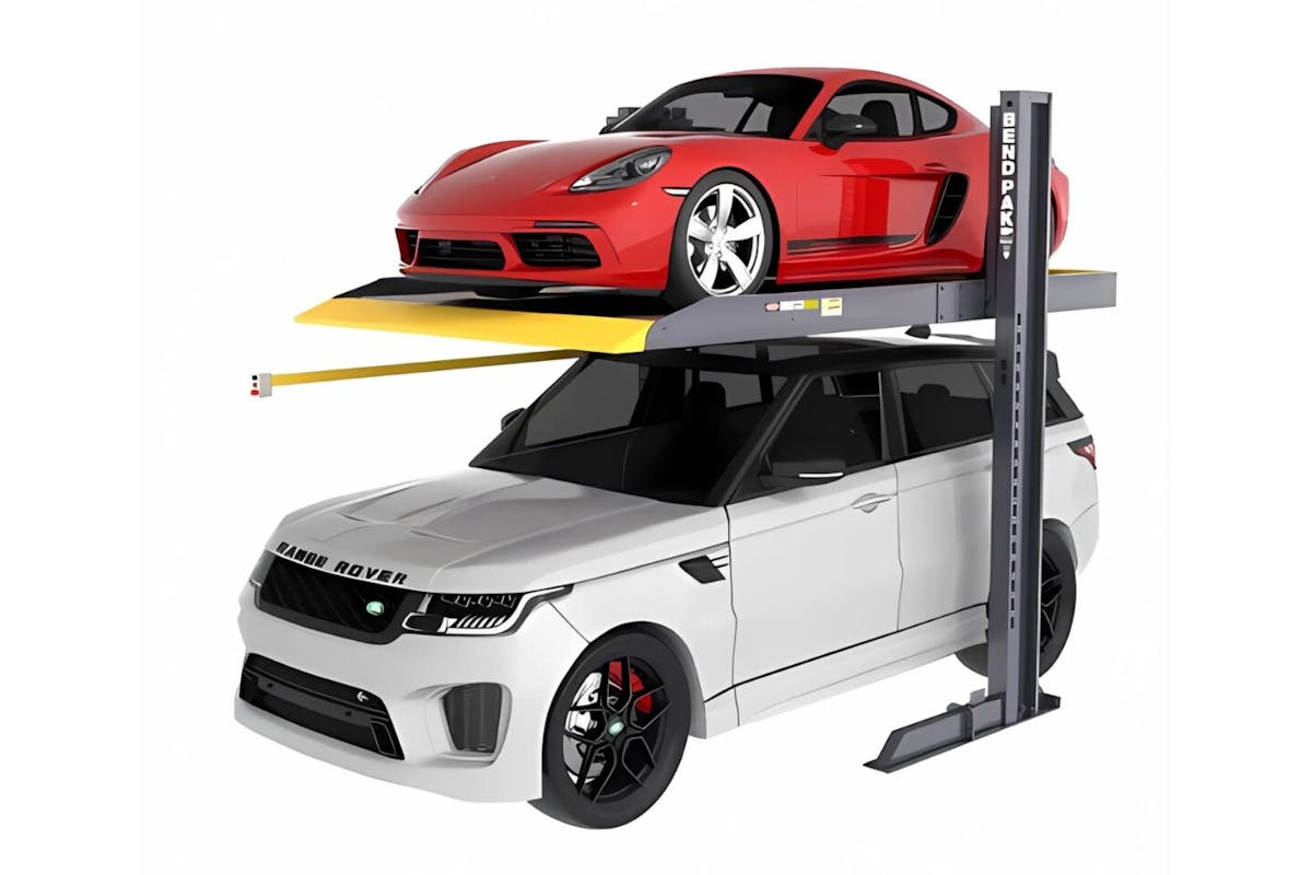 two post parking lift with vehicles