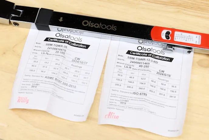 olsa tools split beam torque wrench calibration certificates