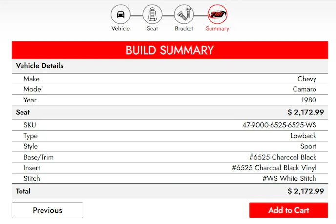 TMI’s Custom Seat Configurator Summary