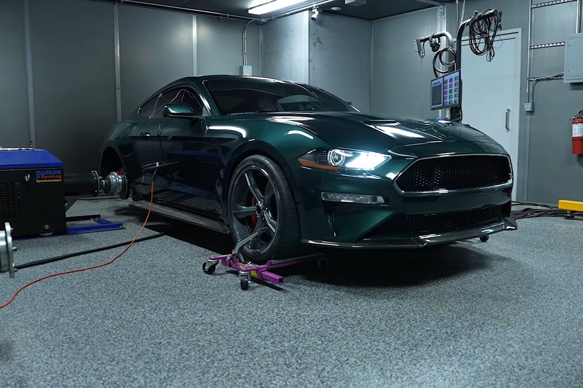Bullitt Mustang on a dyno