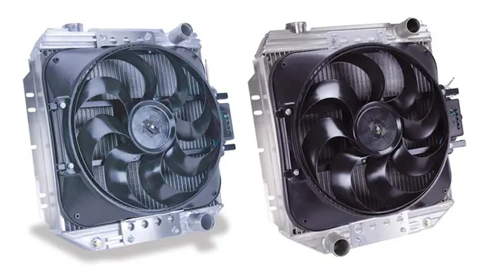 Flex-a-lite makes a direct-fit radiator for ’64-’67 Mustangs (left). People who swap to the popular 302 engine, though, need the radiator outlet on the driver’s side. Flex-a-lite has accommodated this configuration through its custom radiator program, and has had so many requests for it that it has now been added as a direct-fit part number.