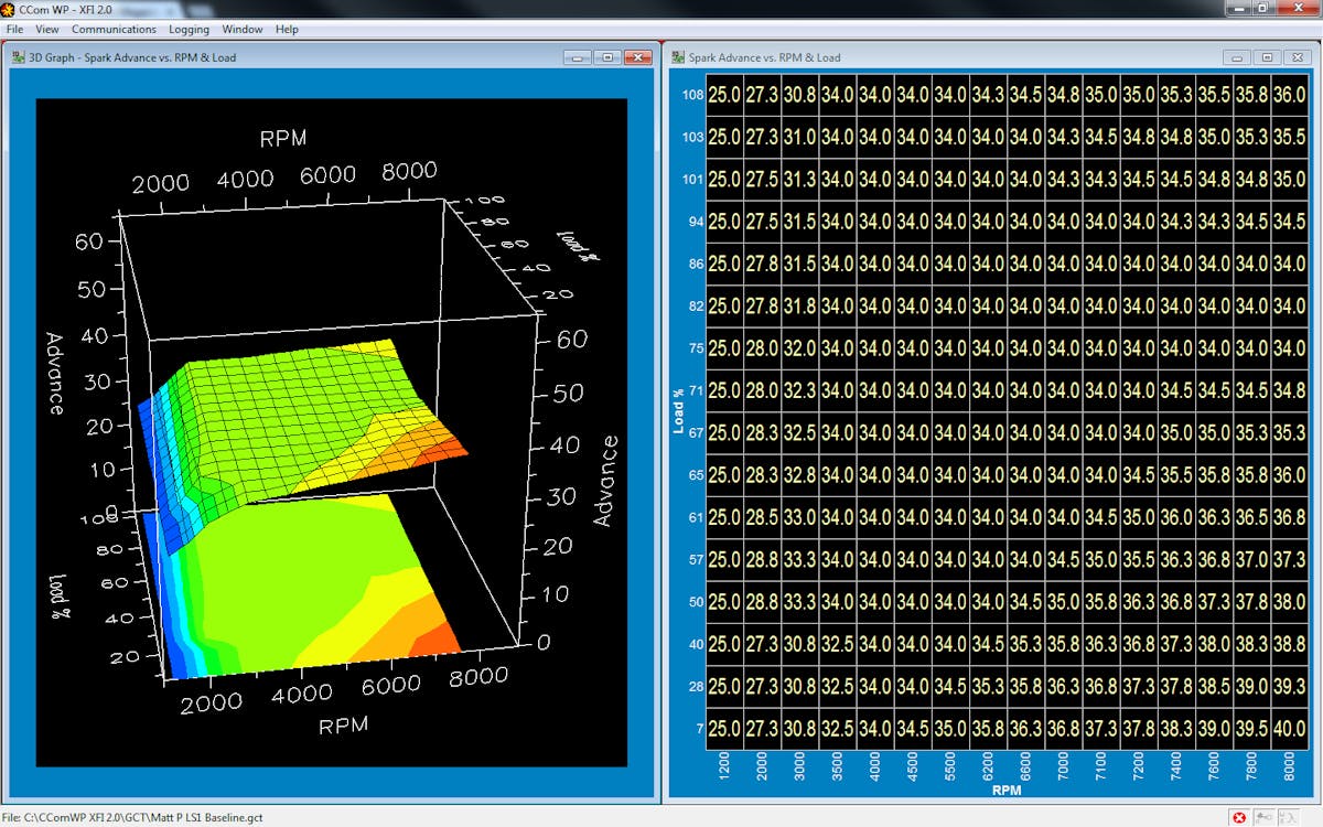 This is a three dimensional graph from a FAST XFI program showing how timing is determined by a combination of rpm and load.