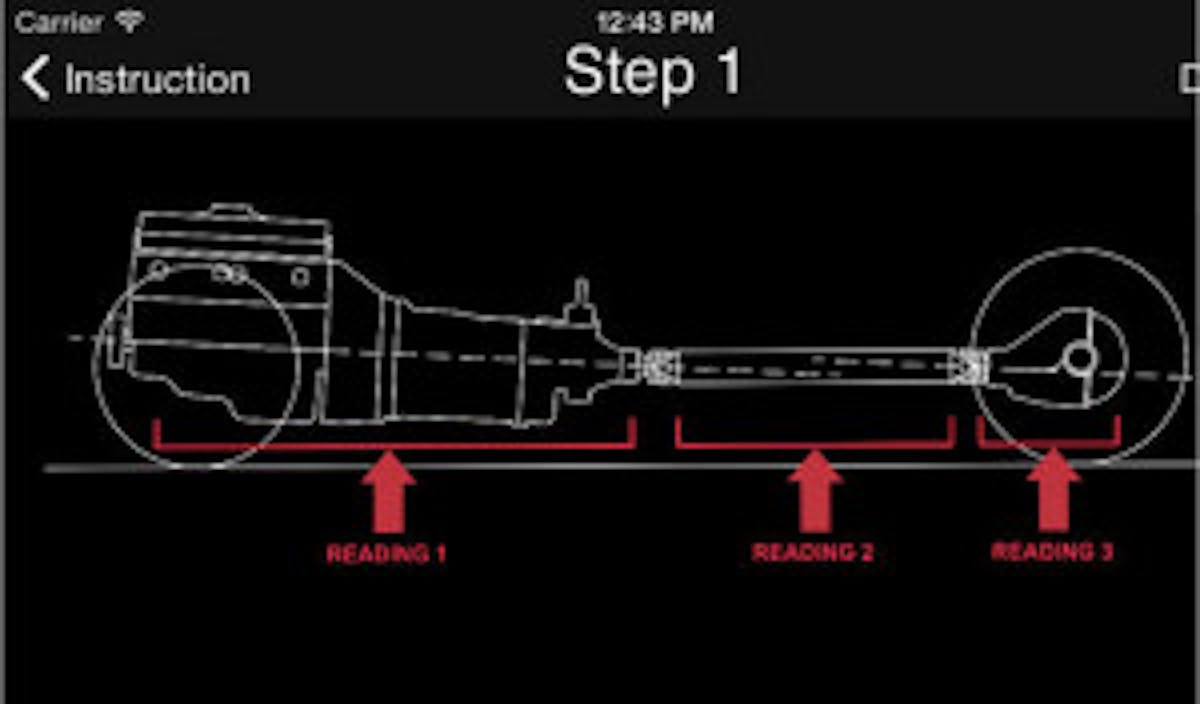 This is what the starting page of the Tremec Driveline app looks like on your phone. It measures three different angles and then instantly spits out a solution. The hardest part of performing this test is ensuring accurate measurements.