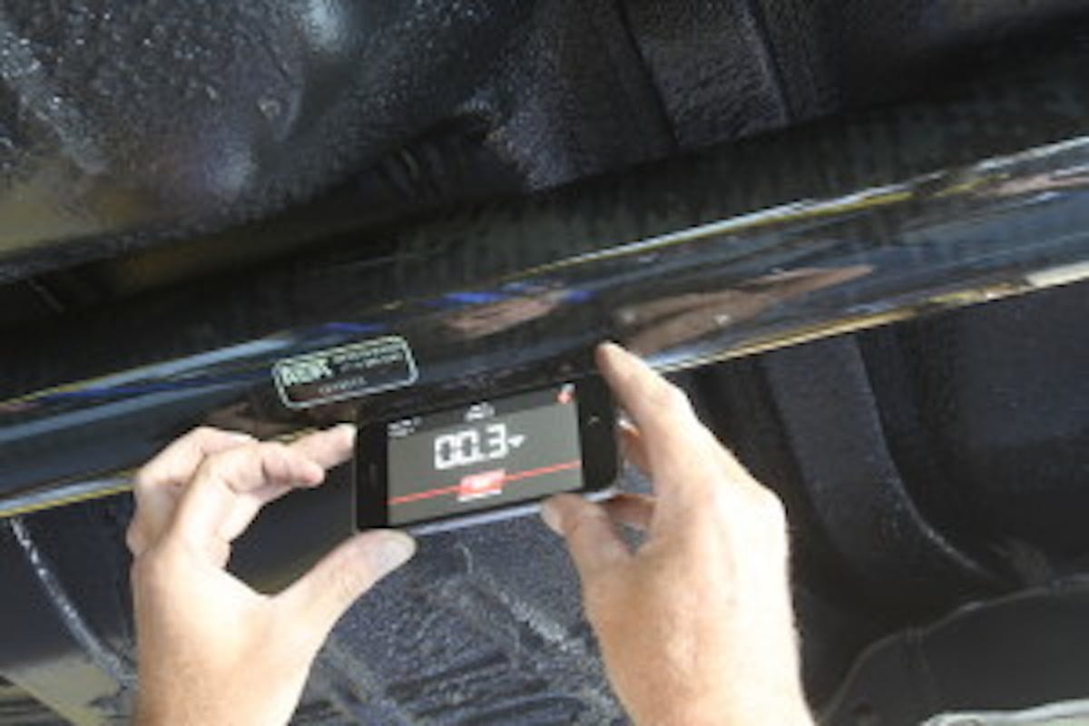 Reading 2 is simply the angle of the driveshaft. Make sure there are no obstructions, dirt, or welding slag that will affect the readings. This is an Advanced Composite Products and Technologies (ACPT) carbon fiber driveshaft. Yes, we’re jealous.