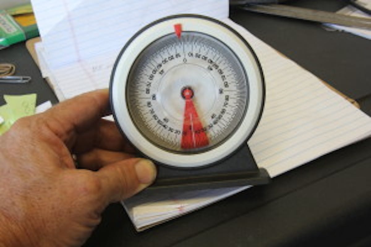 If you don’t have a smart phone, you can still perform these same tests using a traditional angle finder. The individual degrees are a little hard to read on this gauge and you can forget about estimating closer than a half-degree, but this is still better than guessing. Harbor Freight sells a similar unit for $4.95, so the price is certainly right.