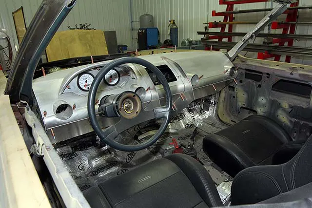 Check out the major fabrication work that’s been done to rework the dash. Bryde says his inspiration is the dash in Aston Martin’s DB9.