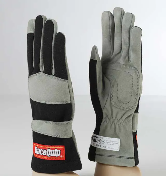 RaceQuip offers Nomex driving gloves that are SFI certified (pictured) and slightly less expensive gloves that aren't. Either way, these driving gloves provide comfort as well as improved grip on the steering wheel.