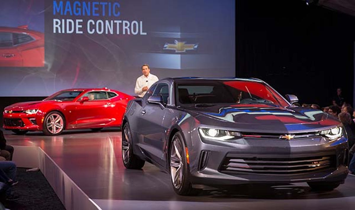 General Motors Executive Vice President Global Product Development Mark Reuss introduces the 2016 Chevrolet Camaro during a special event for employees Saturday, May 16, 2015 on Belle Isle in Detroit, Michigan. (Photo by John F. Martin for Chevrolet)