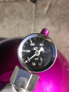 To ensure proper nitrous flow through the system, we made sure to heat the bottle (to 92 degrees) until the pressure gauge exceeded 900 psi.