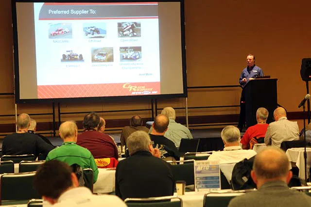 C&R Racing's Chris Paulson presents at the AETC conference.