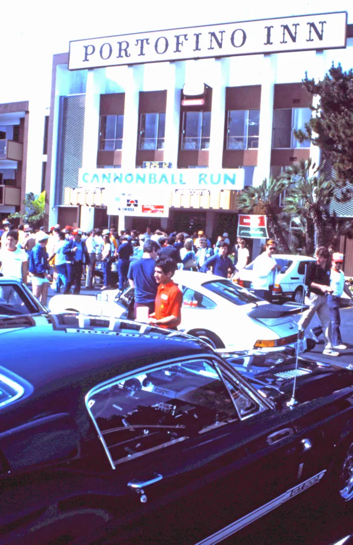 At the finish line of the 1985 One Lap of America, RPM’s Shelby sits near the entrance to the famous Portofino Inn, in Redondo Beach, California. The Shelby was one of the few entrant vehicles to make the entire 7,500-mile trek without breaking down or being stopped by law enforcement.   