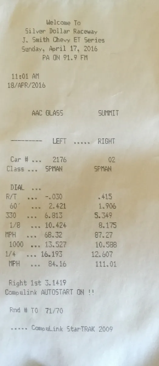 Having run the Mustang on the chassis dyno in stock trim, the car was then taken to a local drag strip to make some passes. Run in full stock trim with street tires, the Mustang knocked out a string of 12.60 passes, with the best being a 12.607 at 111.01 mph. The air was very good (63 degree and DA of only 448 ft), so this was a best-case scenario for the stock GT.