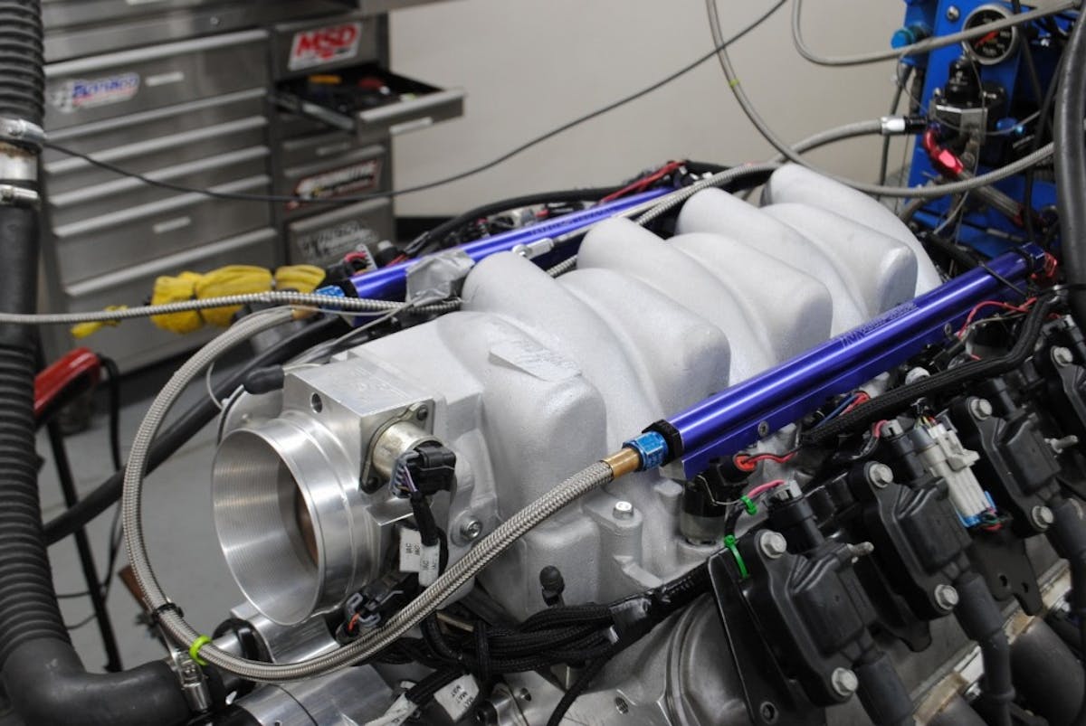 Our aftermarket fuel rails and Holley injectors bolted right to the Speedmaster intake. After tuning, the new intake increased the power output of the 6.0L from 535 hp and 468 lb-ft of torque to 561 hp and 478 lb-ft of torque.