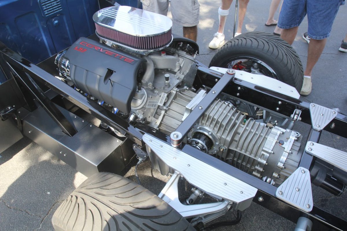 Up close, Dobbertin’s truck is not quite finished with plumbing and a few other minor details, but you can see how trick this is. The Mendeola five-speed does use Porsche axles, but they are more than strong enough. 