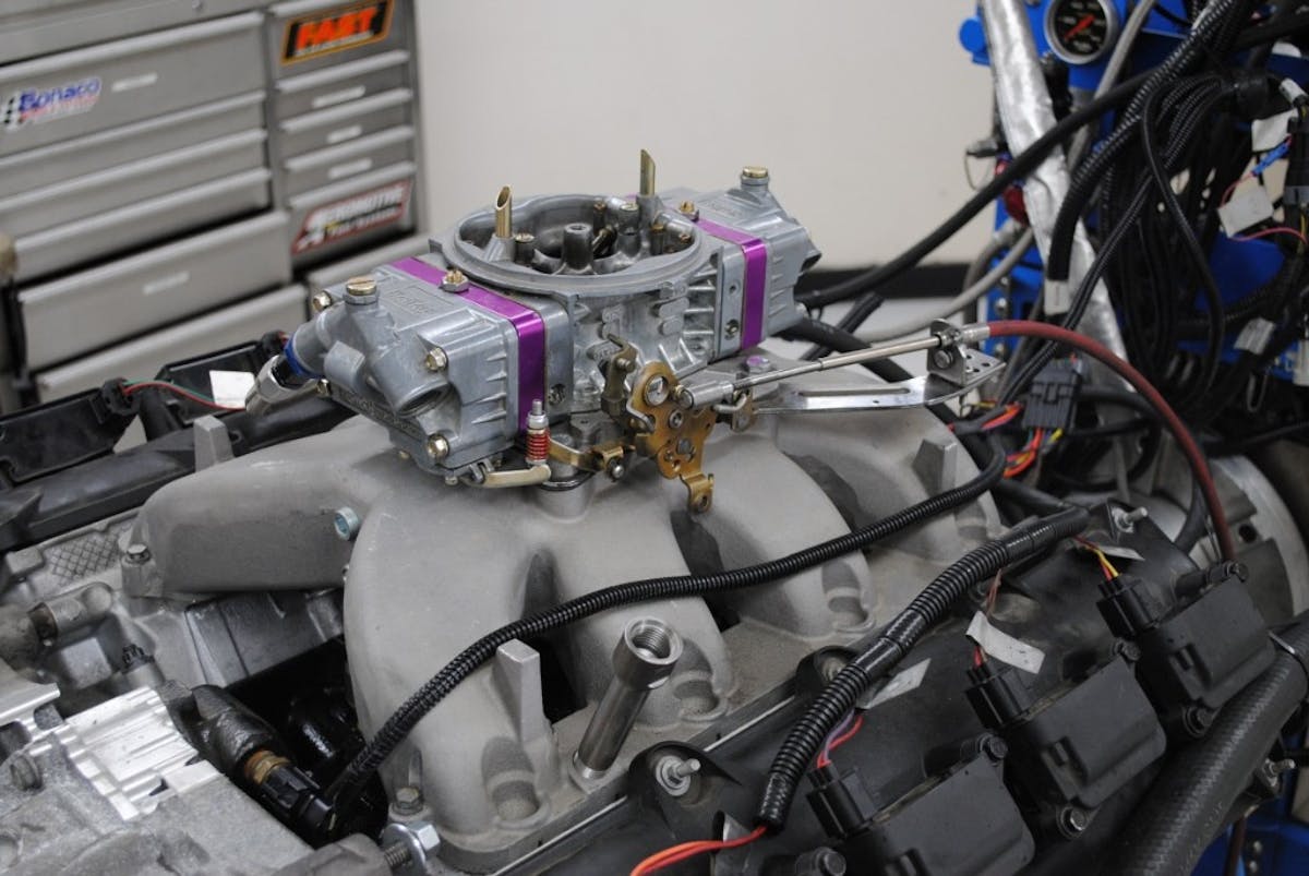 Representing the carb contingent was this single-plane, carbureted XV intake. Used by Mopar on their crate Hemi, the single-plane was fed by a Holley 750 HP carburetor. 