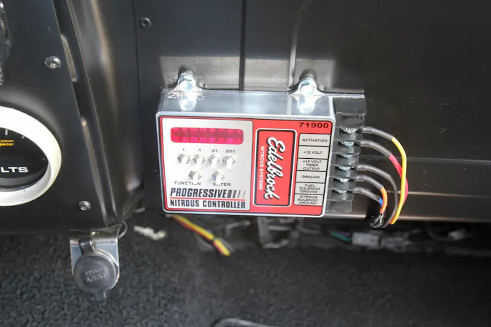 The Edelbrock nitrous controller in LaCrone’s Camaro is incredibly simple to operate and does not require a laptop to program a so-phisticated multi-stage curve. LaCrone’s secret? “I make very small tuning changes and keep track of everything.”