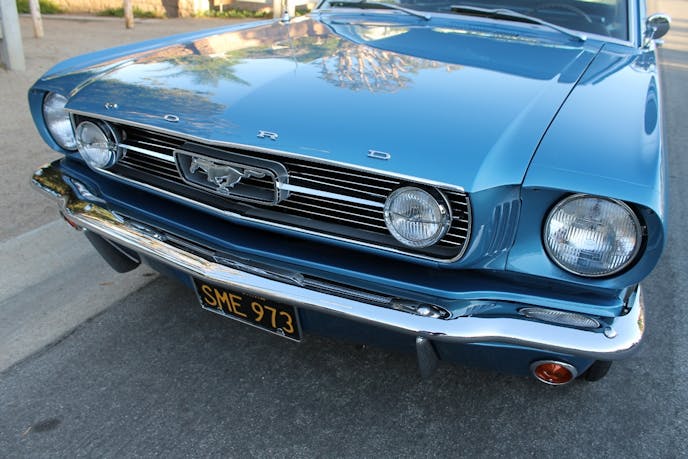 This Sapphire Blue ’65 Mustang is a one-off machine. Because of the documentation which stated it was a custom paint hue, it could have been painted any color offered by Ford that year. It is in fact ’65 Thunderbird Sapphire Blue.
