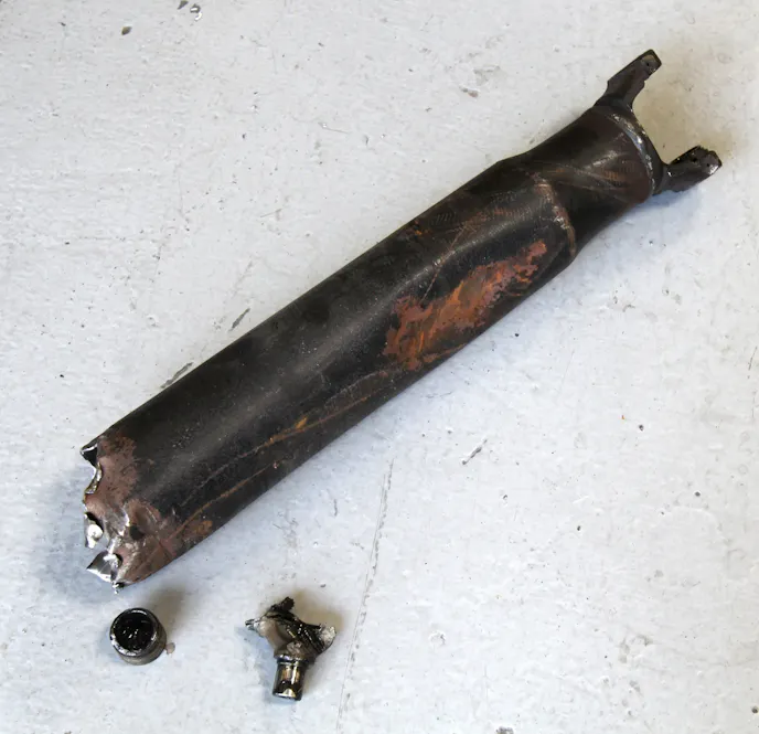 This is what happens when a driveshaft is not happy. Now, imagine this happening underneath the car at 140 mph and it comes up through the floor, hunting for the driver. Not good.