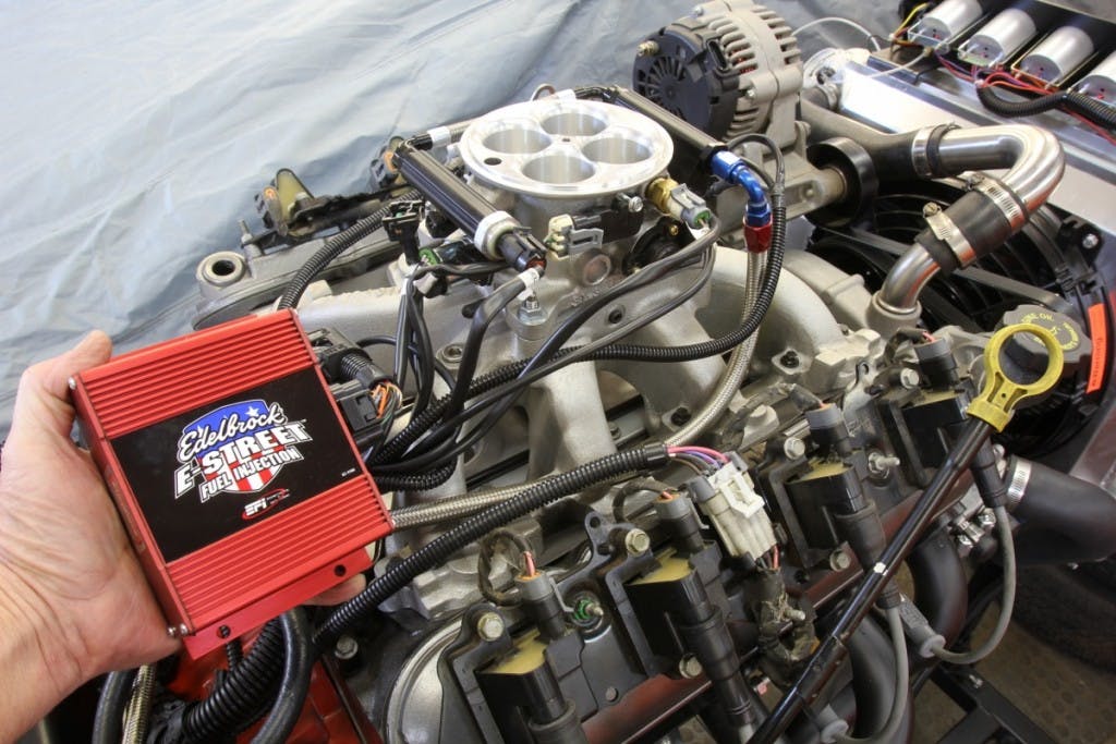It’s also possible to use a carbureted intake with any number of different stand-alone EFI systems, such as Edelbrock’s E-Street EFI. This system will not be compatible with the ignition, which will require a separate ignition control box like the MSD-6010 for the 24x engines.