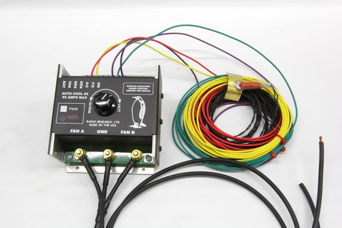 Hollister Road also offers a robust, 85-amp rated pulse-width modulation (PWM) controller. PWM offers a “soft start” feature where the fan begins slowly and gradually increases its speed to match coolant temperature. This minimizes the initial amp surge of big fans. This controller can be mounted either in the engine compartment or the interior.