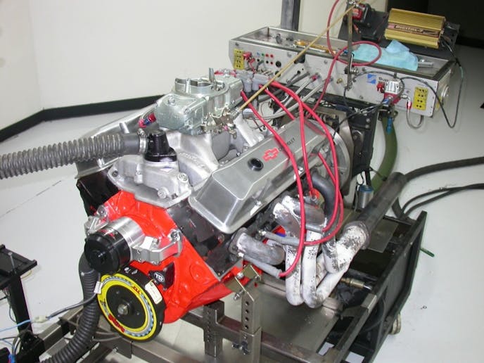 The final run of the day involved installation of an Edelbrock Performer RPM Air Gap intake and Barry Grant 650 Mighty Demon carb. The new induction system pushed the 350 past the one-hp-per-cubic-inch mark, with peak numbers of 364 hp and 422 lb-ft of torque. Best of all, this is the kind of combination any shade-tree mechanic can easily duplicate or just take bits and pieces of.          