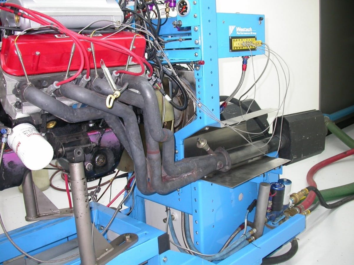 Hooker supplied a set of 1 ¾-inch Super Comp headers designed for a Fox chassis for our test motor. Exhaust was channeled through a pair of three-inch collector extensions and dyno mufflers. 