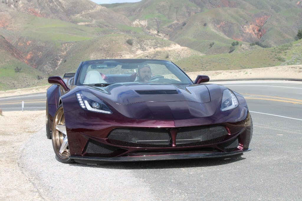 The front fascia and splitter are unique to the KG Spyder — all parts sold separately through Granatelli Motor Sports, as well. Only the hood and the doors are left from the original Corvette, all added pieces formed from carbon fiber.