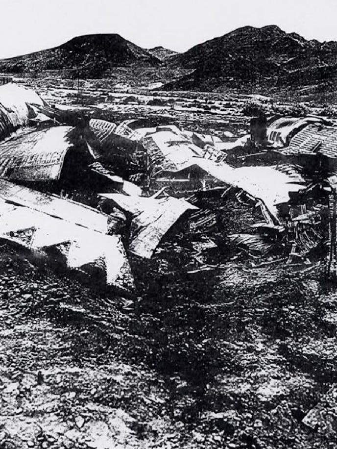 This historical image shows remnants of the SR-71 Blackbird crash that occurred back in 1969. I have found a few shards of that high-powered jet on my tours through Shoshone.