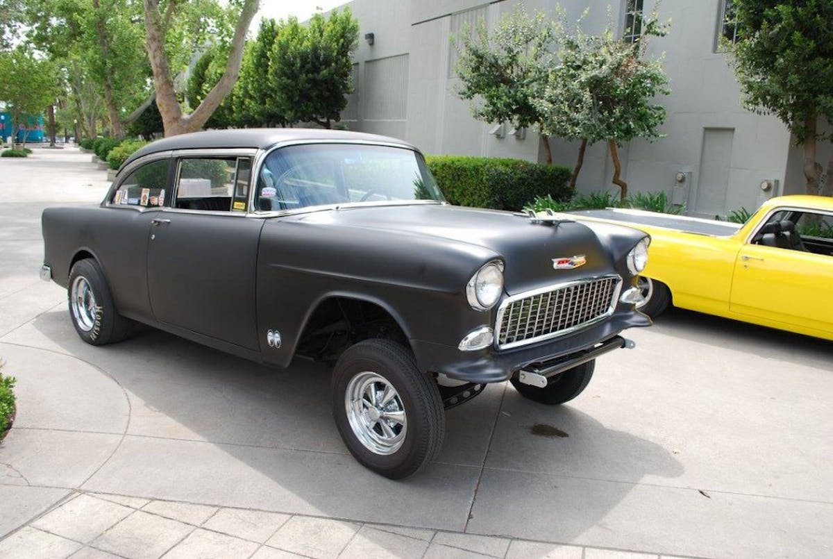 Straight out of Two Lane Black Top, this '55 with straight axle and flip front looked the part of the TV racer. 