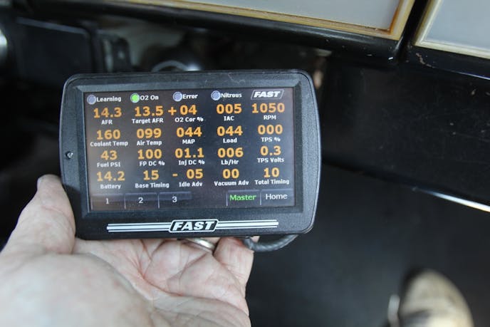 The Master screen is a great way to monitor multiple engine parameters. There are other screens that look better, but this one gives you all the important input and functional data. Note here how the inlet air temperature is 131 degrees with an outside temperature of only 78 degrees. We think a fresh-air inlet system would drastically reduce the inlet air temperature and allow the engine to run better at low speeds. 