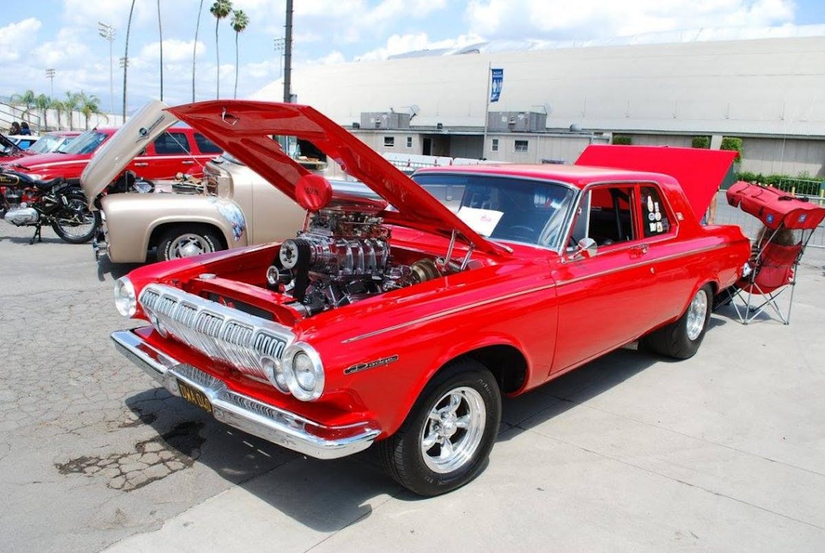 This 1963 Dodge sports both a hemi engine and massive supercharger.