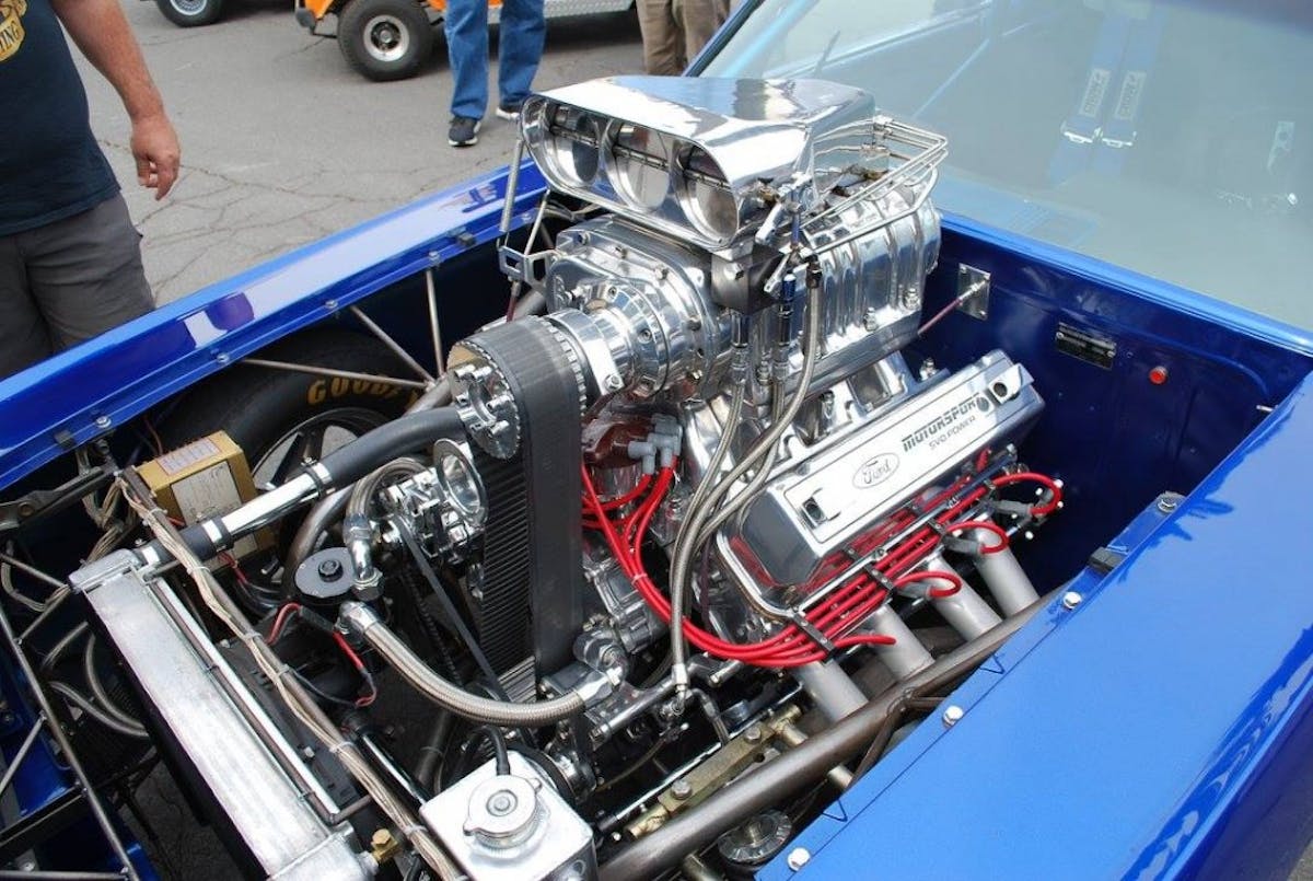 Engine detail on Mustang on Power & Performance News Magazine editor's choice award.
