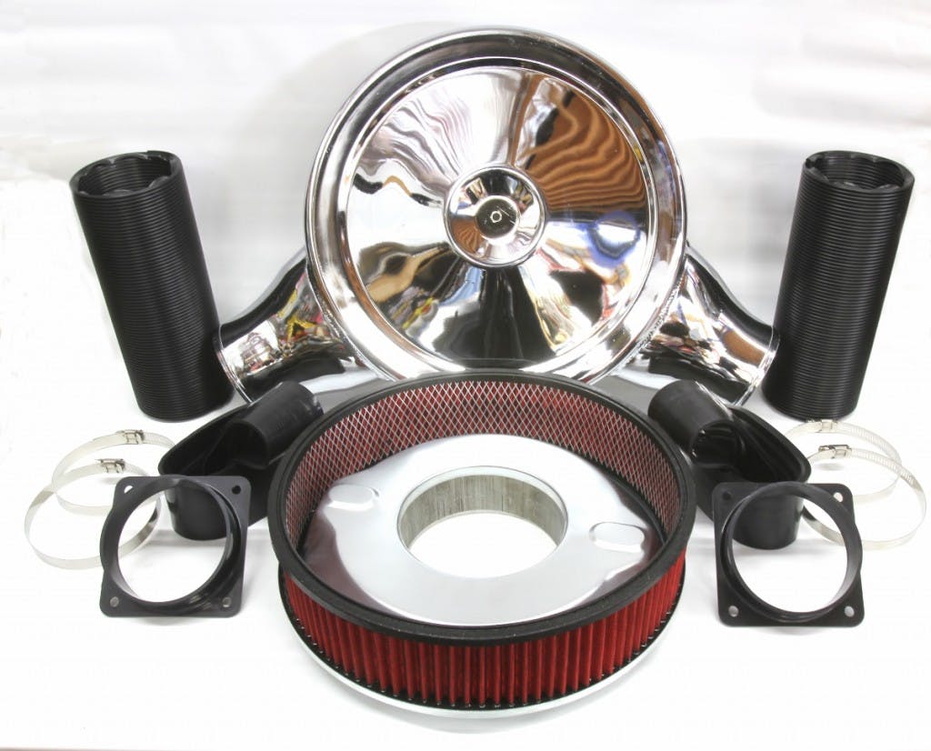 The Spectre Muscle Car cold air system is pretty simple with a dual snorkel air cleaner with a 120-degree offset, a pair of ducting hoses, clamps, and the inlet flanges. Spectre offers dozens of different kits and individual parts that can be combined to create your own custom application.