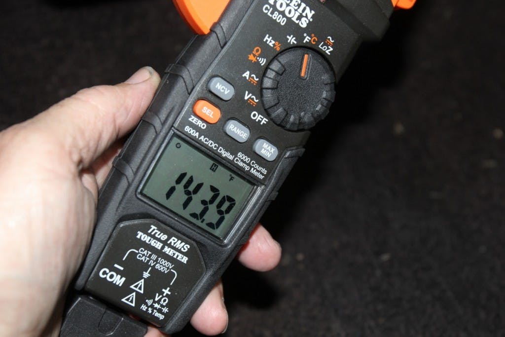 If you are running a carburetor, an easy way to measure inlet air temperature is with a hand-held volt-ohm meter. Our Klein meter temp lead was just long enough to set the probe on the outside of the air filter element while running through the firewall to the gauge in the interior. Our small-block El Camino recorded a peak of 143 degrees in slow speed traffic on an 80-degree day. The engine temperature was 190 degrees, while average inlet air numbers were in the 125- to 130-degree range.