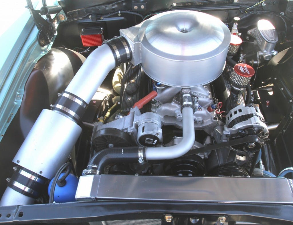 We shot this cold air package on our friend Dick Eytchison’s ’65 Chevelle autocrosser. His system employs a single inlet and dedicated the passenger side high-beam headlight as a ram air inlet.