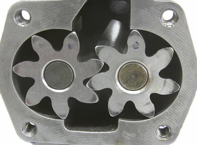 The Shark Tooth design increases the relative gear tip position to the housing that increases volumetric efficiency, which then improves the flow rate.