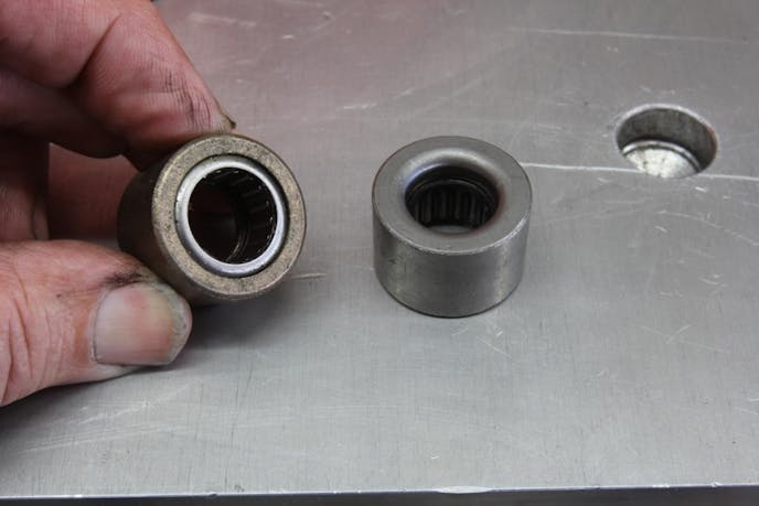This is another tip from Centerforce. Most pilot bearings come with both an open and closed end. Always install the closed end (right) toward the transmission. This keeps dirt and clutch dust out of the bearing. Centerforce also suggests you add more grease to any new pilot bearing to ensure long life. 