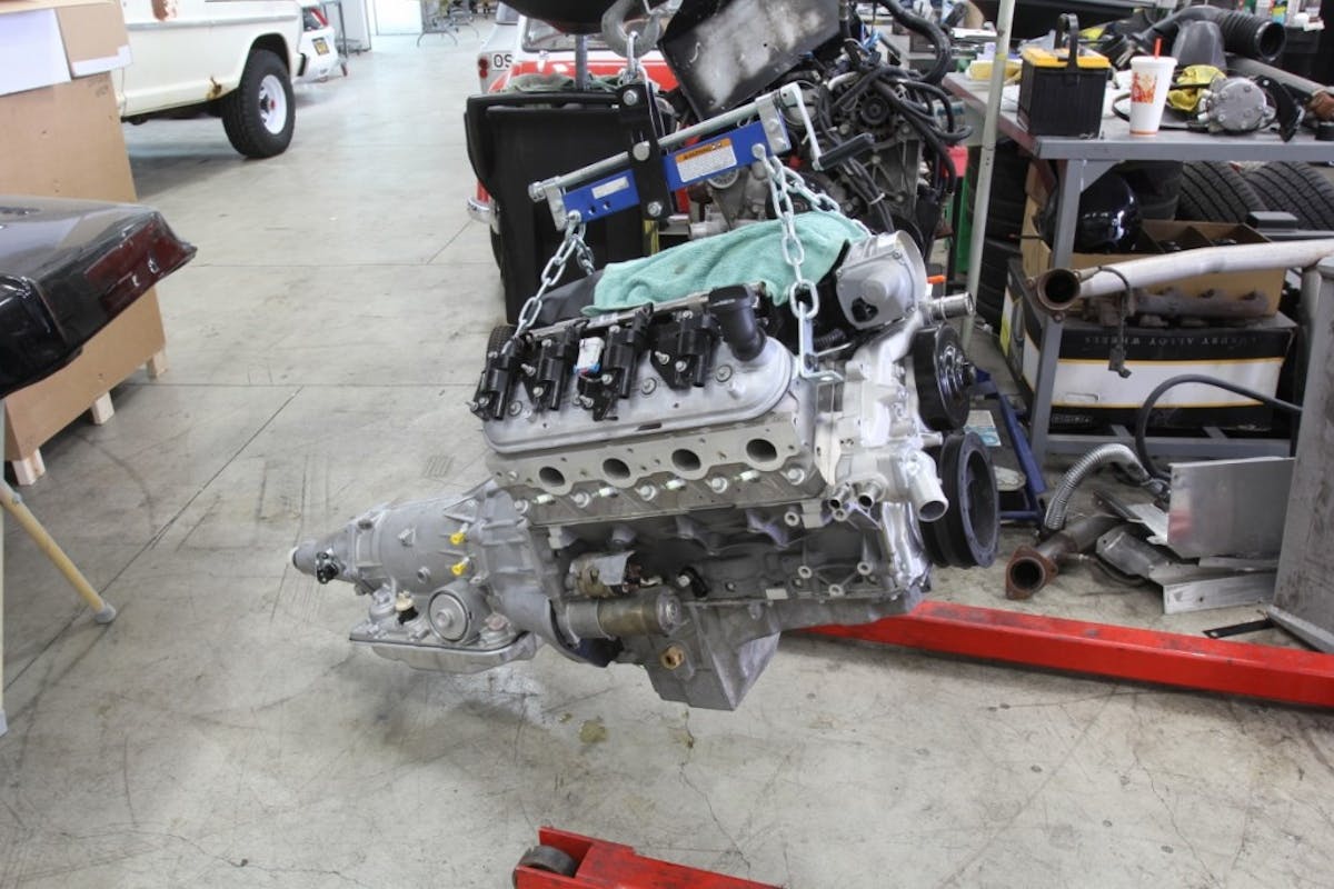 The customer ordered a brand new LS376/525 engine and 4L70E automatic combination under Chevrolet Performance’s Connect & Cruise package. This system is designed to work together as an engineered package. The engine is a hopped up LS3 with a bigger cam, making 525 hp.
