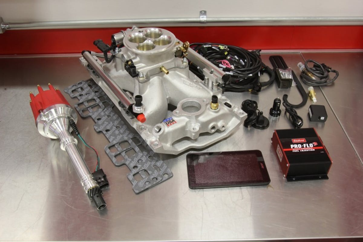 The Pro-Flo 3 system includes a single-plane EFI manifold with the injectors, fuel rails, and even the coolant sensor already in place. The system is accessed by a handy wireless Android tablet. You will need a high-pressure, return-style fuel delivery system and a regulator.